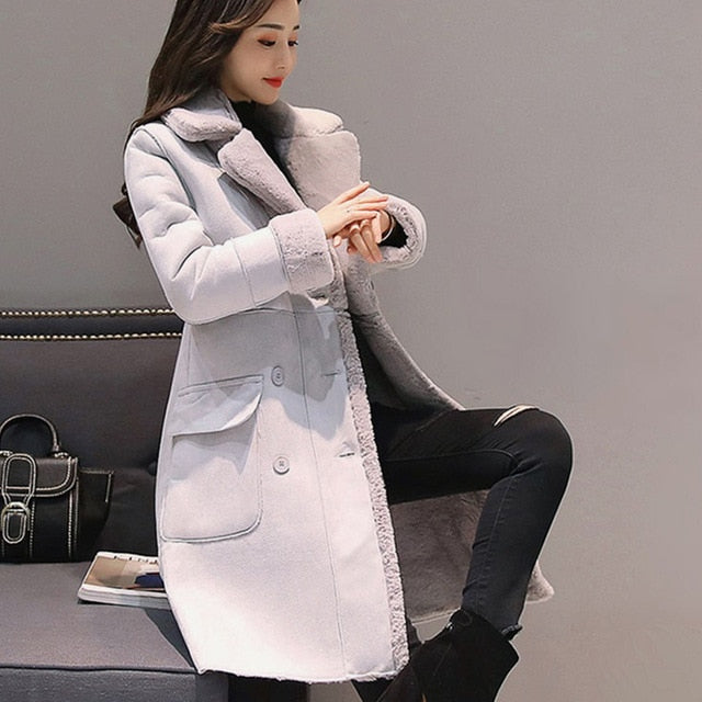 Women Suede Fur Coat Thick Warm Faux Sheepskin Long Jacket Female Overcoat 2019 Winter Fashion Solid Trench Coats Drop Shipping - LiveTrendsX