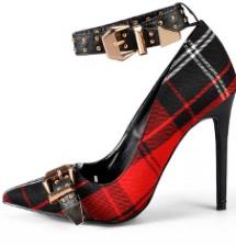 Mary Jane Shoes in Women's Pumps Tartan High Heels Plaid Sexy Dress Shoes with Rivets Ankle Strap Shoes Women Red - LiveTrendsX