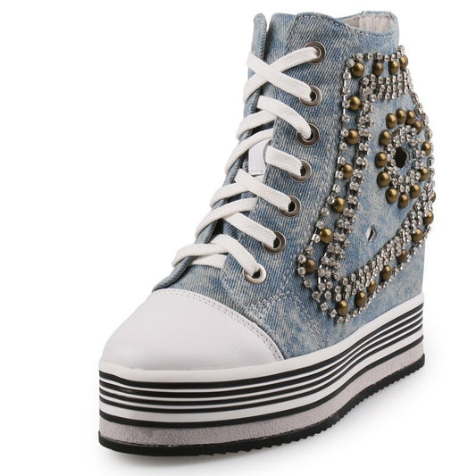 女性用身長アップ 隠しヒール クリスタル ウェッジシューズ