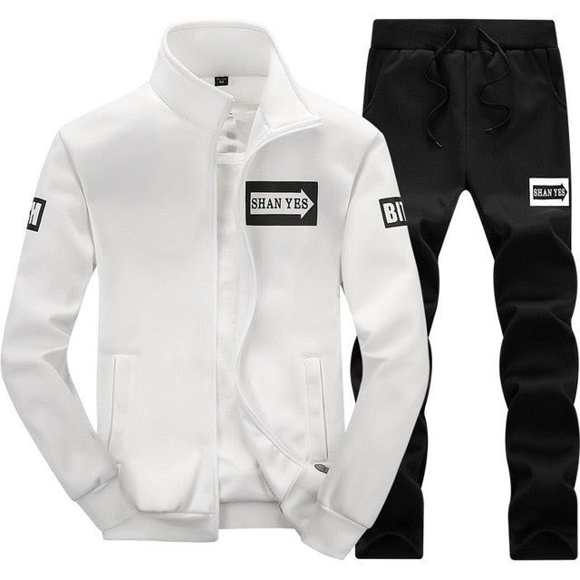 Tracksuits Men Polyester Sweatshirt Sporting Fleece 2019 Gyms Spring Jacket + Pants Casual Men's Track Suit Sportswear Fitness - LiveTrendsX