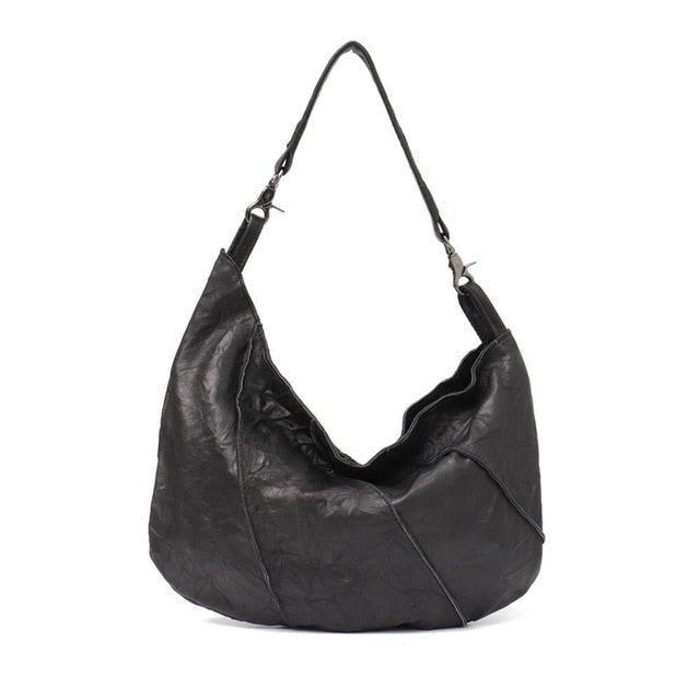 Vintage Genuine Leather Hobo Bag Half Moon Ladies Shoulder Bags for Women 2018 Sheepskin Patchwork Joint Leather Handbag - LiveTrendsX