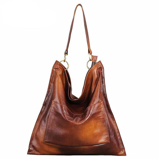 Retro Spray Genuine Leather Women Hobo Messenger&Handbags Front Pocket Large Capacity Vintage Shoulder Bags Ladies Tote - LiveTrendsX