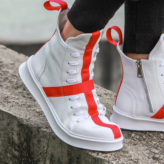 Men Sneakers Hip-hop Street Dance High-top Men's Leather Casual Shoes With Thick Bottom Shoes Star Yellow White Flat Shoes - LiveTrendsX