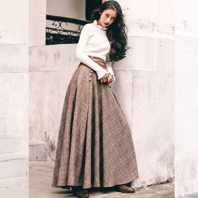 Vintage England Style Elegant Knitted Two Piece Women Sets 2 Pieces Sweater Corset Lace-up High Waisted Maxi Skirt Matching Set - LiveTrendsX