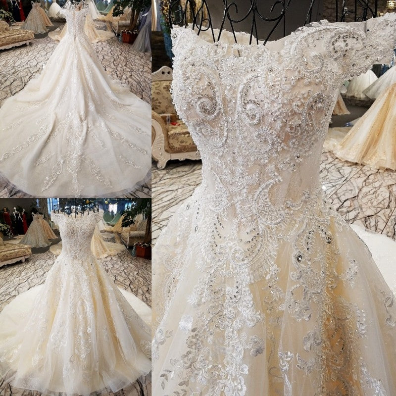 wedding dresses sweetheart off the shoulder beading A-line princess bridal dresses - LiveTrendsX