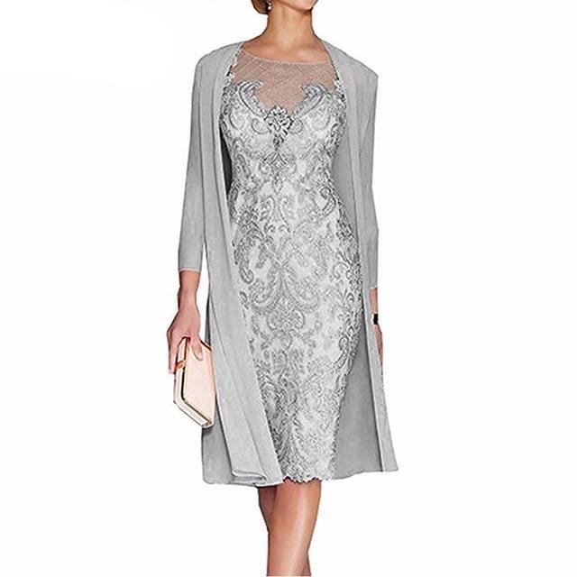 Light Pink Women's Mother of The Groom Dresses Tea Length Lace Mother of the Bride Dress with Jacket Formal Evening Gowns - LiveTrendsX