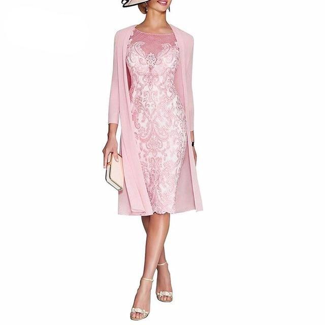 Light Pink Women's Mother of The Groom Dresses Tea Length Lace Mother of the Bride Dress with Jacket Formal Evening Gowns - LiveTrendsX
