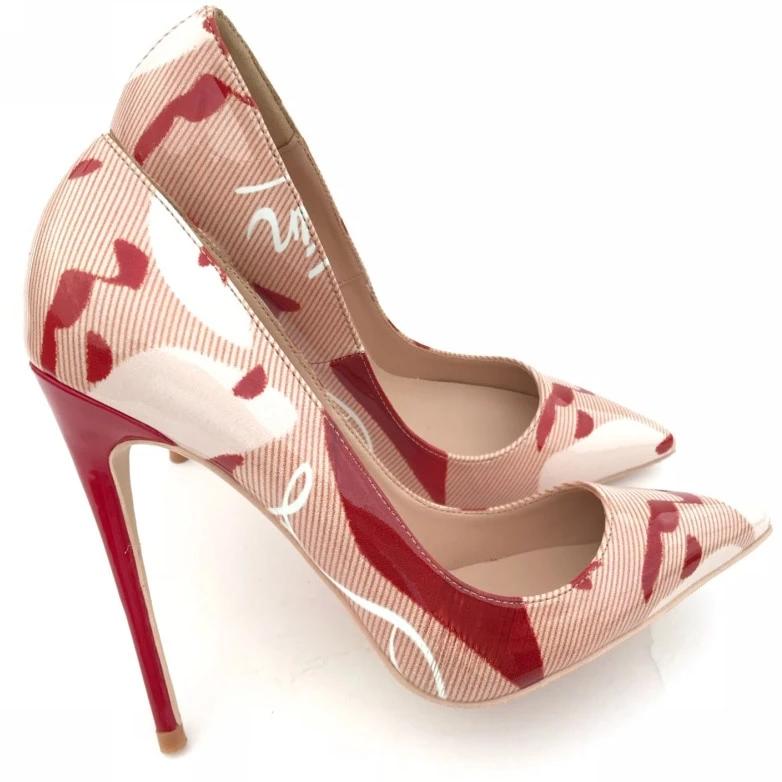 Red Printed Patent High Heel Shoes Woman 12cm Sexy Pumps Shoes  Pointed Toe Slip-on Shoes Night Club Wearing Pigalle - LiveTrendsX