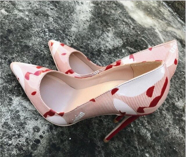 Red Printed Patent High Heel Shoes Woman 12cm Sexy Pumps Shoes  Pointed Toe Slip-on Shoes Night Club Wearing Pigalle - LiveTrendsX