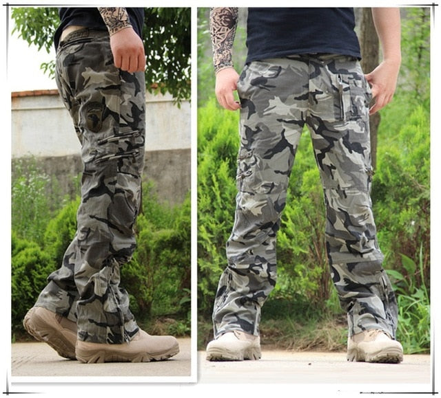 Tactical Pants Army Male Camo Jogger Plus Size Cotton Trousers Many Pocket Zip Military Style Camouflage Black Men's Cargo Pants - LiveTrendsX