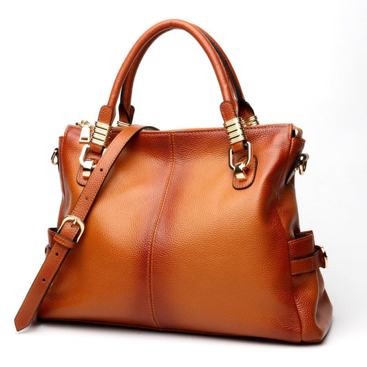 Ms. new simple leather large-capacity handbag Europe and the United States first layer leather leather bucket Messenger bag - LiveTrendsX