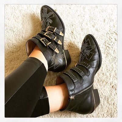 Real Leather Ankle Boots Women Rivets Flower Martin Boots Women Luxury Velvet Boots Zapatos Mujer Big Size 46 - LiveTrendsX