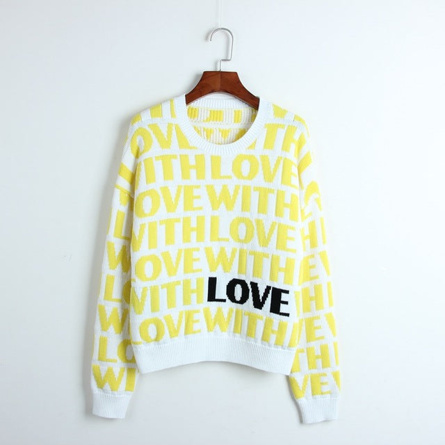Thick Women Sweater Love Letters Pattern Jacquard Sweater Women Knitted Pullovers Long Sleeve Winter Cool Runway Sweaters Tops - LiveTrendsX