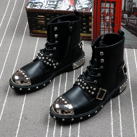 Men Fashion Ankle Boots Luxury Brand Men Rivets Punk Boots Spring Autumn Men Metal Boots High Top Men Sneakers - LiveTrendsX