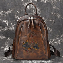 Load image into Gallery viewer, High Quality Natural Skin Rucksack Travel Bag Vintage Brush Color Embossed Daypack Knapsack Women Genuine Leather Backpack New - LiveTrendsX
