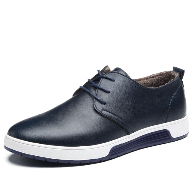 Men Shoes Casual Leather Fashion Trendy Black Blue Brown Flat Shoes for Men - LiveTrendsX