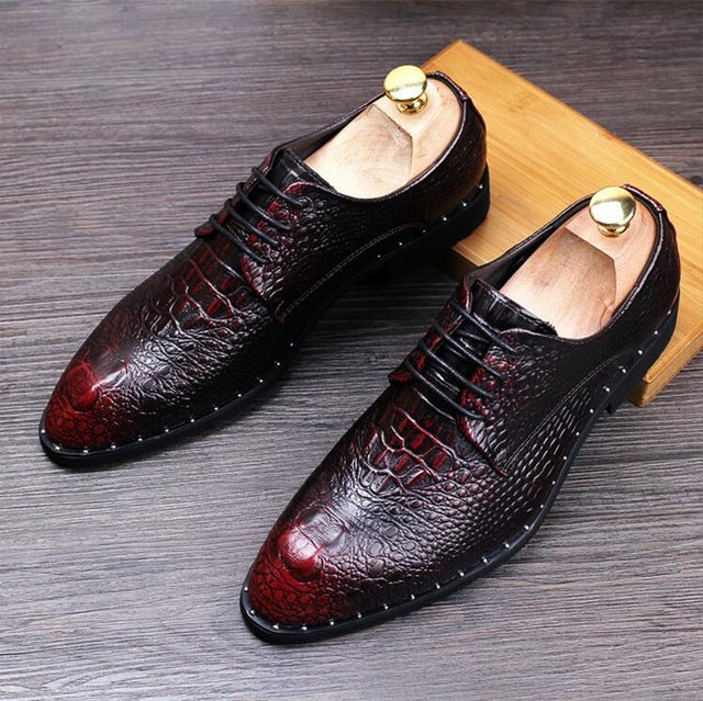 Men's Crocodile Dress Leather Shoes Lace-Up Wedding Party Shoes Mens Business Office Oxfords Flats Plus Size Men Fashion - LiveTrendsX