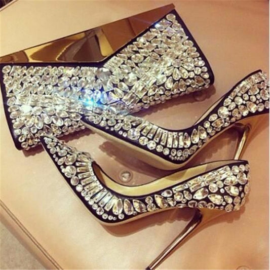 Luxury Ladies Full Crystal Embellished Pumps Stiletto High Heels Jeweled Pumps Pointed Toe Bridal Wedding Party Shoes Women - LiveTrendsX