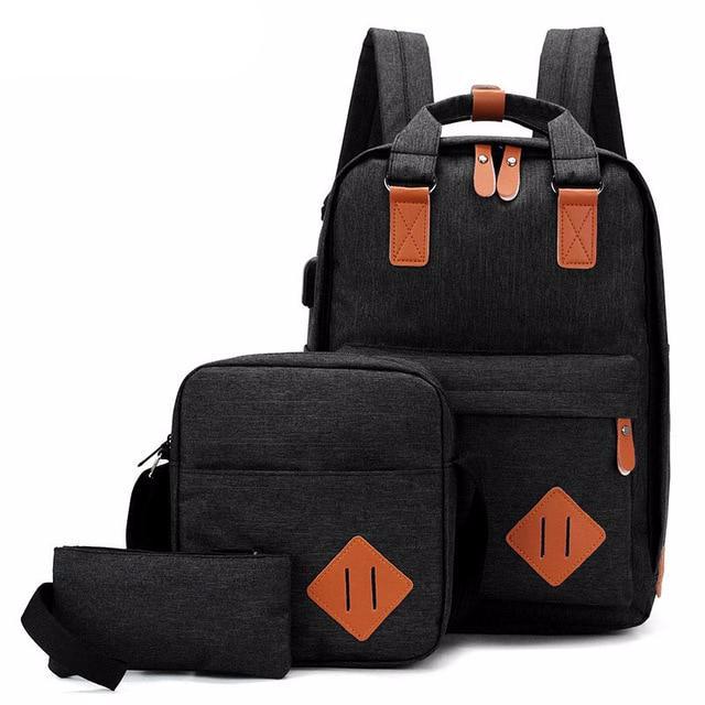 Men's Backpack Bag Male Polyester Laptop Backpack Computer Bags High School Student College Students USB Charging 3 Pieces - LiveTrendsX