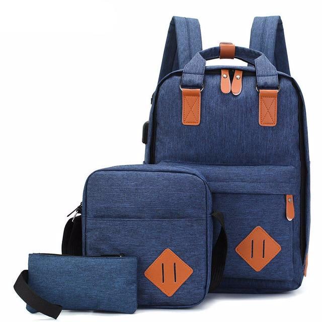Men's Backpack Bag Male Polyester Laptop Backpack Computer Bags High School Student College Students USB Charging 3 Pieces - LiveTrendsX