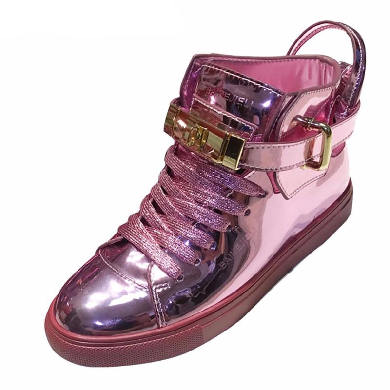 Metallic Flats Elevator Women Wide Fit Shoes Ladies Patent Leather Brand Rose Gold Hidden Trainers Sneakers Creepers High Top - LiveTrendsX