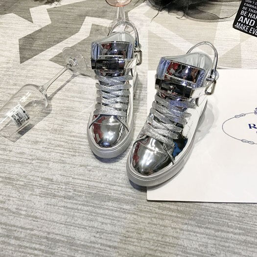 Metallic Flats Elevator Women Wide Fit Shoes Ladies Patent Leather Brand Rose Gold Hidden Trainers Sneakers Creepers High Top - LiveTrendsX