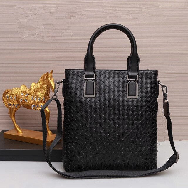 leather woven men's bag handbag horizontal men's briefcase fashion computer bag single shoulder oblique satchel - LiveTrendsX