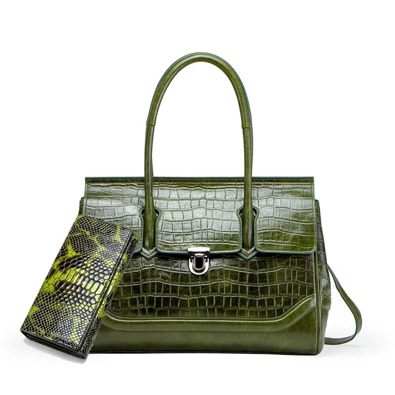 Genuine Leather Tote bag Brand Designer Women Shoulder Bags Bag Set Long Clutch Wallets Zipper Money Bag Handbags - LiveTrendsX