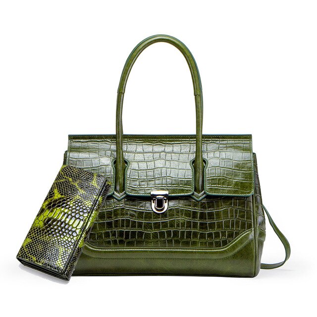 Genuine Leather Tote bag Brand Designer Women Shoulder Bags Bag Set Long Clutch Wallets Zipper Money Bag Handbags - LiveTrendsX