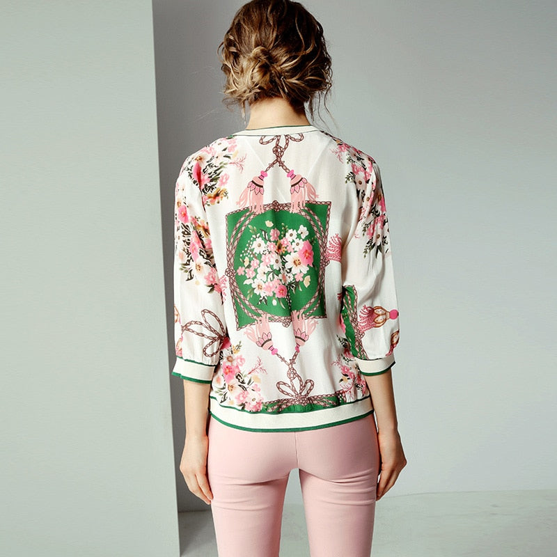 High Quality 100% Silk Jacket Women Lightweight Fabric Printed Long Sleeves Casual Bomber Coat Fashion Style New Fashion 2019 - LiveTrendsX