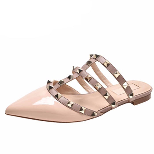 Rivet flat sandals cow leather  women luxury brand shoes female fashion geuine leather  branded leather shoes lady - LiveTrendsX