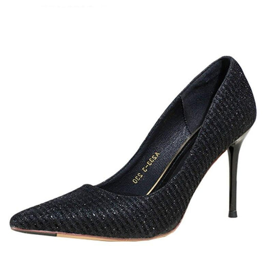 women glitter medium heels sparkling high gold pumps shoes black golden party thin sandals evening size 4 34 pointed toe - LiveTrendsX