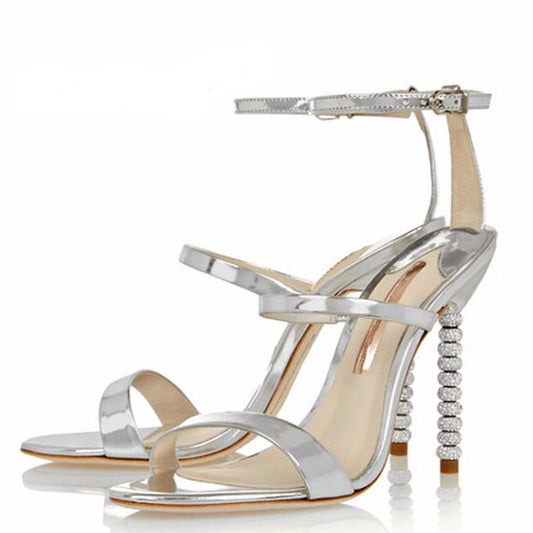 New Women  High Heels Luxury Gold Silver Sandals Rhinestone Shoes Woman Summer Sandals Elegant Party Wedding Shoes - LiveTrendsX