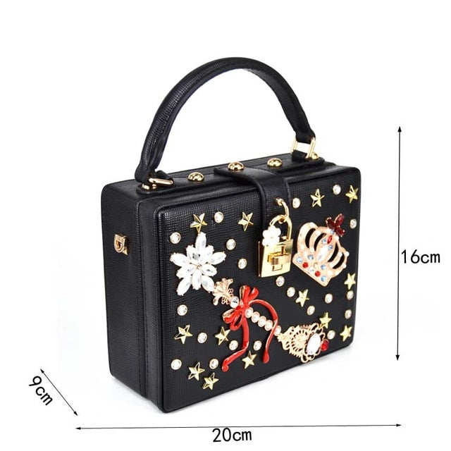 Fashion Box evening bag diamond flower Clutch Bag hollow relief Acrylic luxury handbag banquet party purse women's Shoulder bag - LiveTrendsX