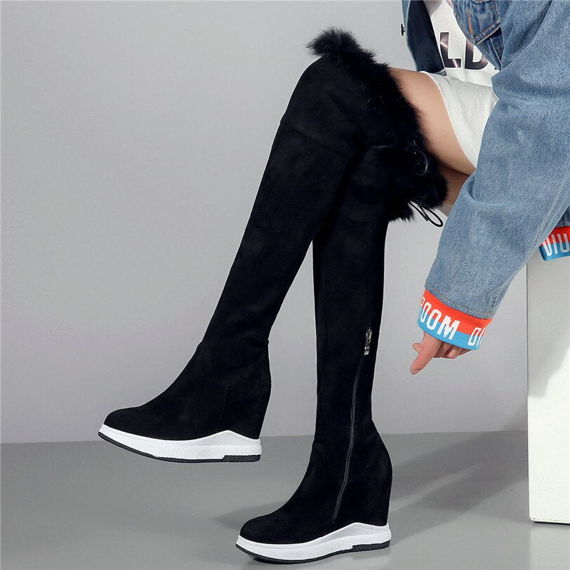 Punk Long Trainers Women Cow Leather Knee High Boots - LiveTrendsX