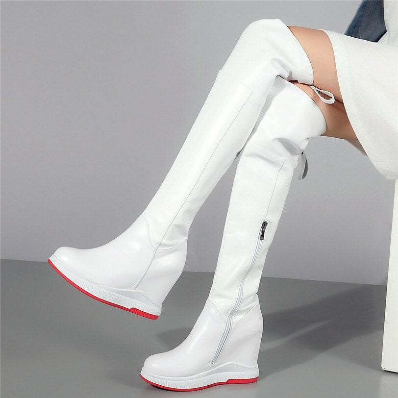Punk Long Trainers Women Cow Leather Knee High Boots - LiveTrendsX