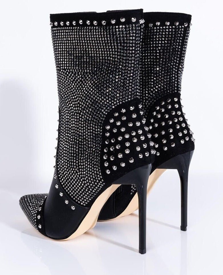 Punk Style Autumn Rivet Crystal Decor Women Ankle Boots - LiveTrendsX