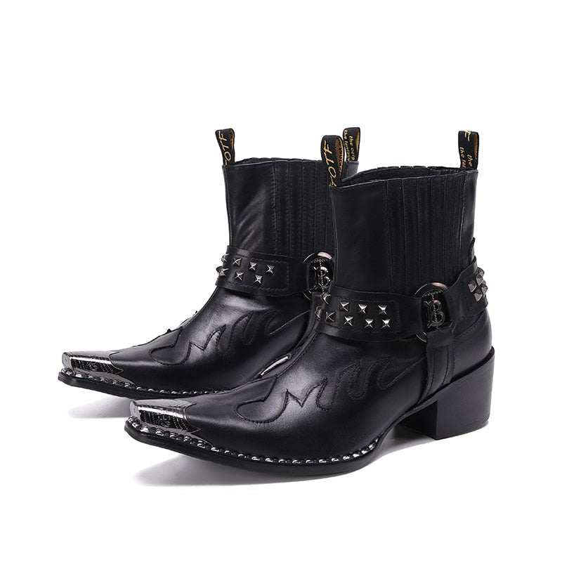 Punk Style Rivets Men Cowboy Short Boots Mid Heel - LiveTrendsX