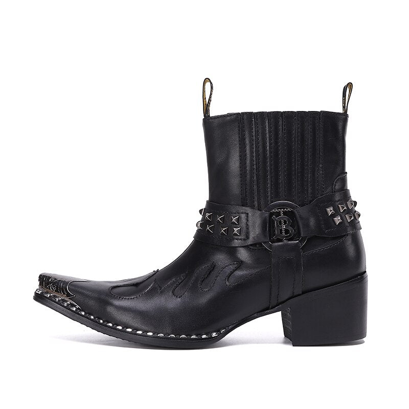 Punk Style Rivets Men Cowboy Short Boots Mid Heel - LiveTrendsX