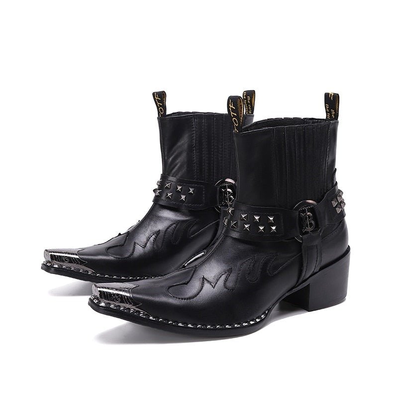 Punk Style Rivets Men Cowboy Short Boots Mid Heel - LiveTrendsX
