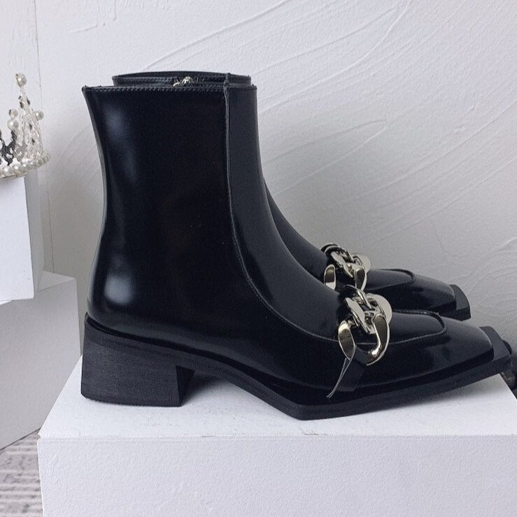 Punk Style Women Leather Square Toe Ankle Boots - LiveTrendsX
