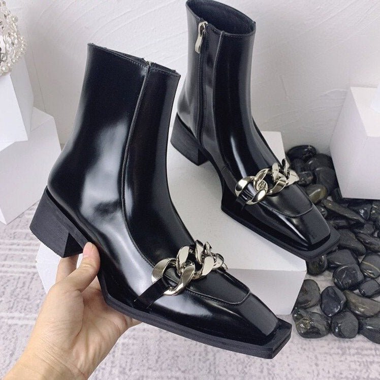 Punk Style Women Leather Square Toe Ankle Boots - LiveTrendsX