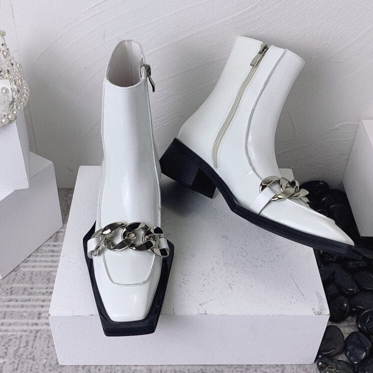 Punk Style Women Leather Square Toe Ankle Boots - LiveTrendsX