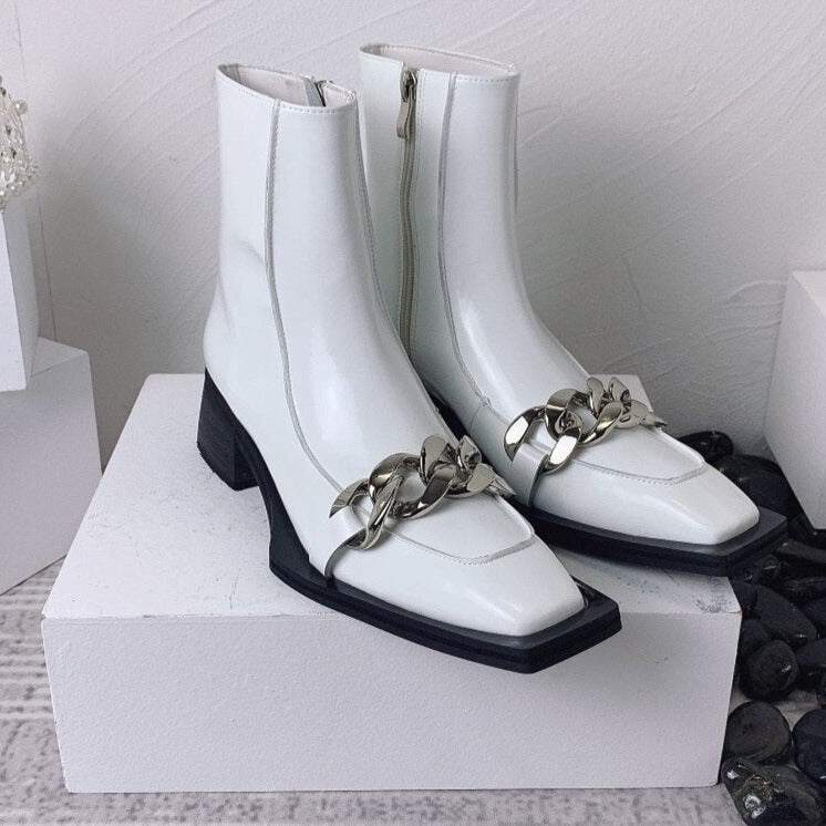 Punk Style Women Leather Square Toe Ankle Boots - LiveTrendsX