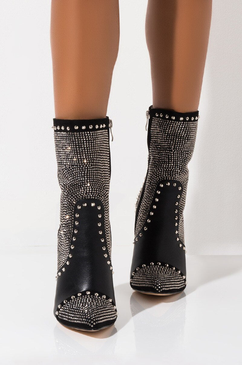 Punk Women Rivet Crystal Martin Boots High Heels Party Shoes - LiveTrendsX