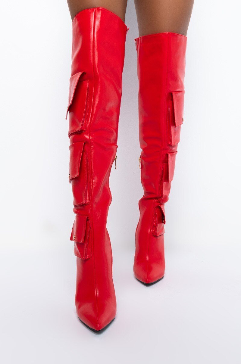 Red Packet Thigh High Boots Women Pointed Toe Long Boots - LiveTrendsX
