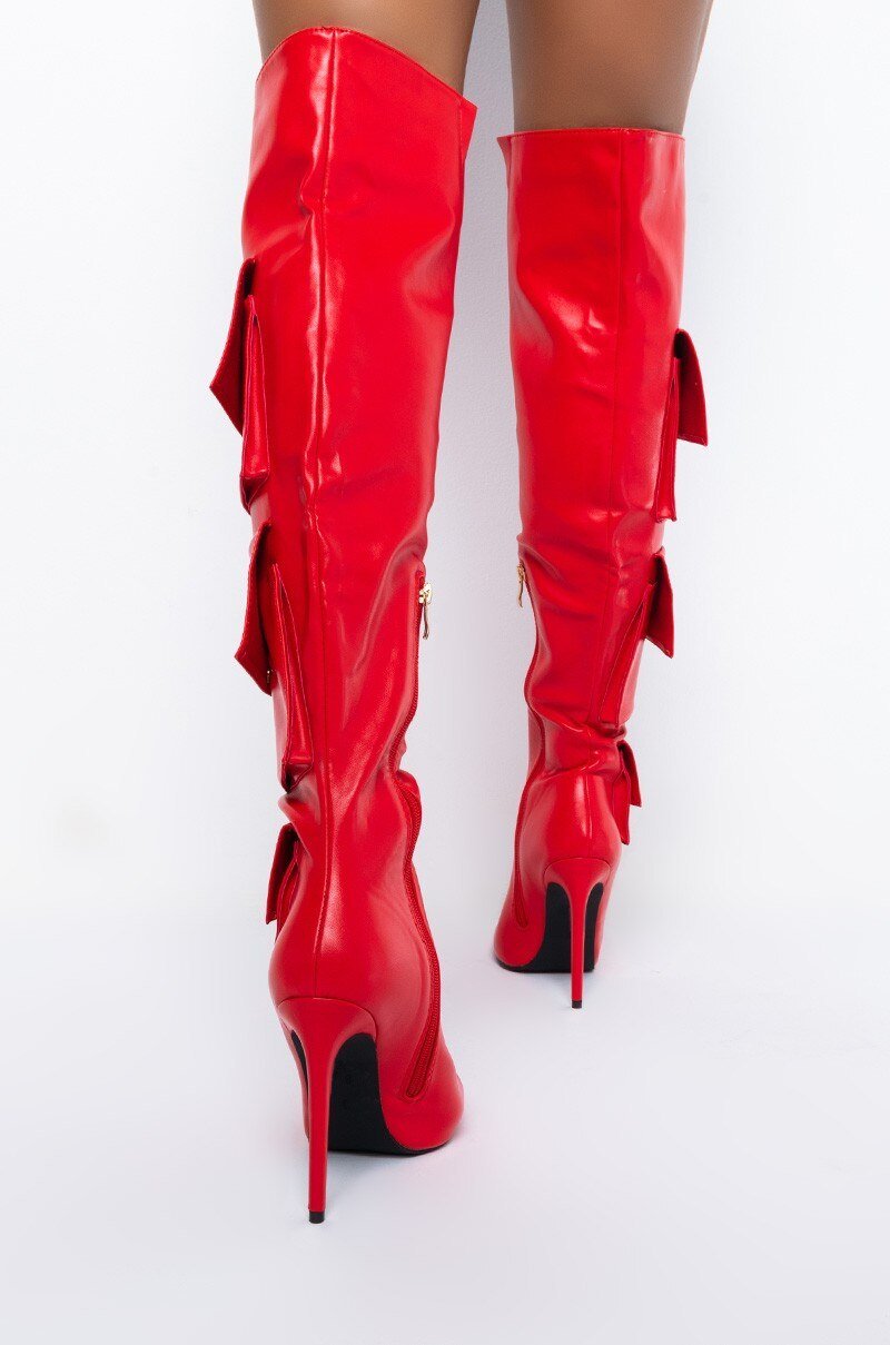 Red Packet Thigh High Boots Women Pointed Toe Long Boots - LiveTrendsX