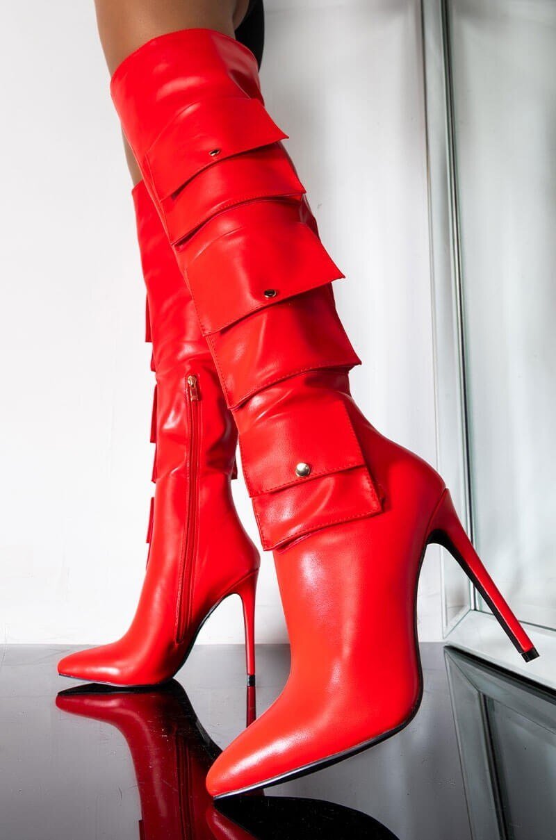 Red Packet Thigh High Boots Women Pointed Toe Long Boots - LiveTrendsX