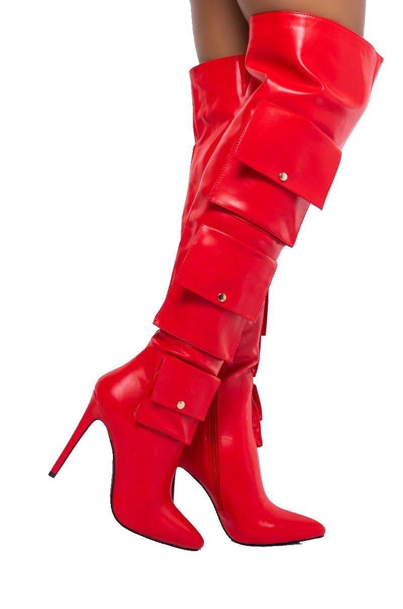 Red Packet Thigh High Boots Women Pointed Toe Long Boots - LiveTrendsX