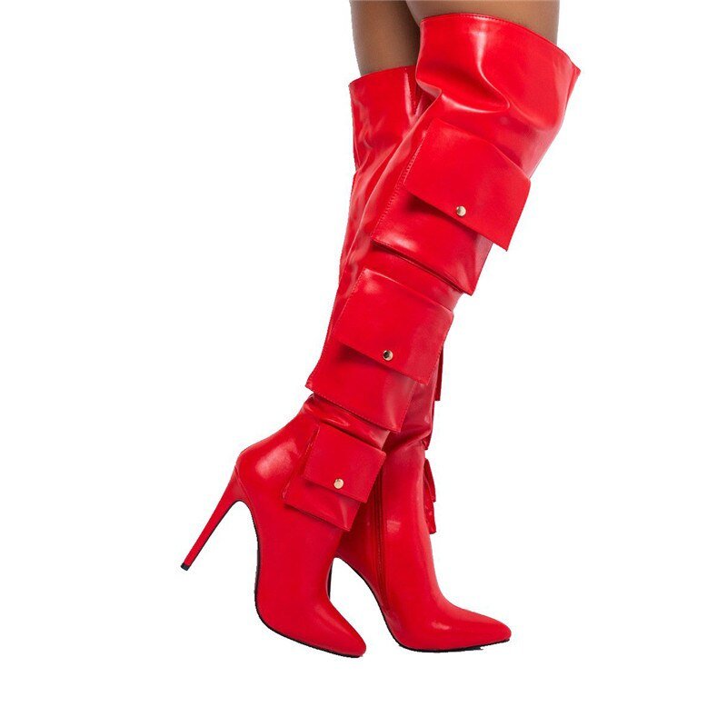 Red Packet Thigh High Boots Women Pointed Toe Long Boots - LiveTrendsX